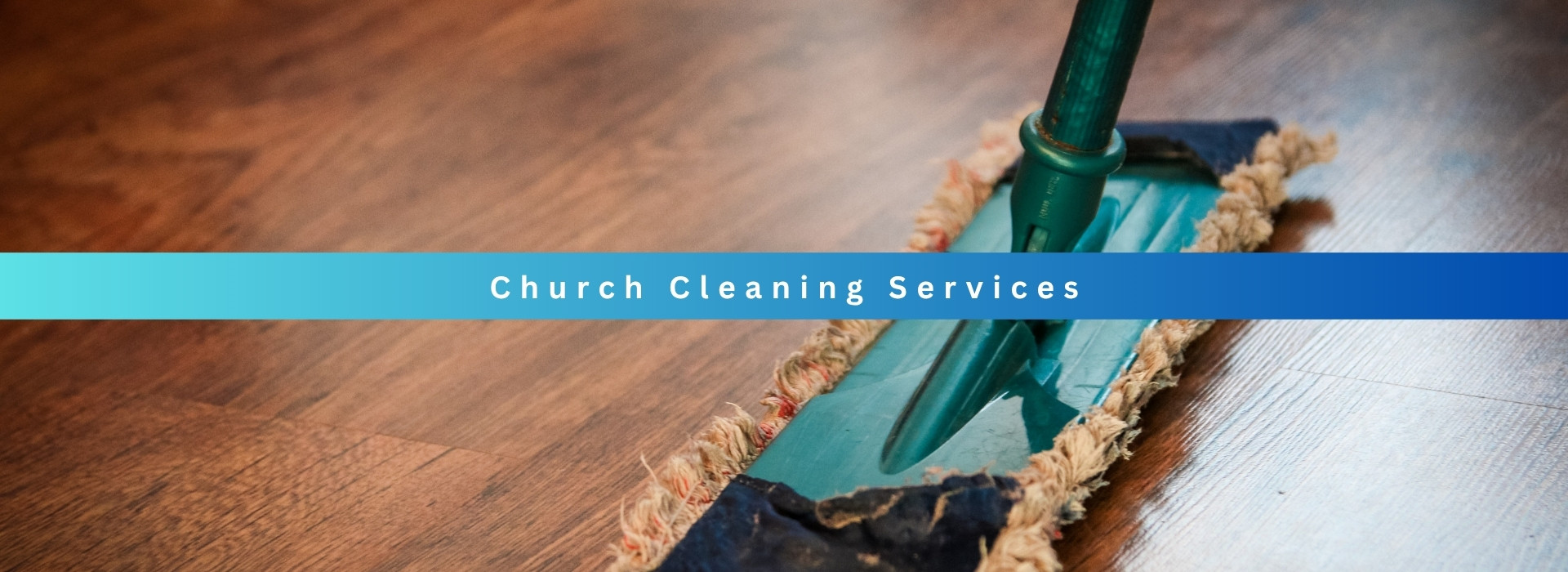 mop cleaning wooden floor in church
